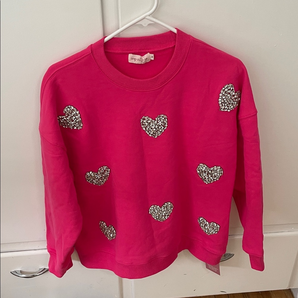 New ivy City Co Fuchsia Sweater with Silver Heart Accents